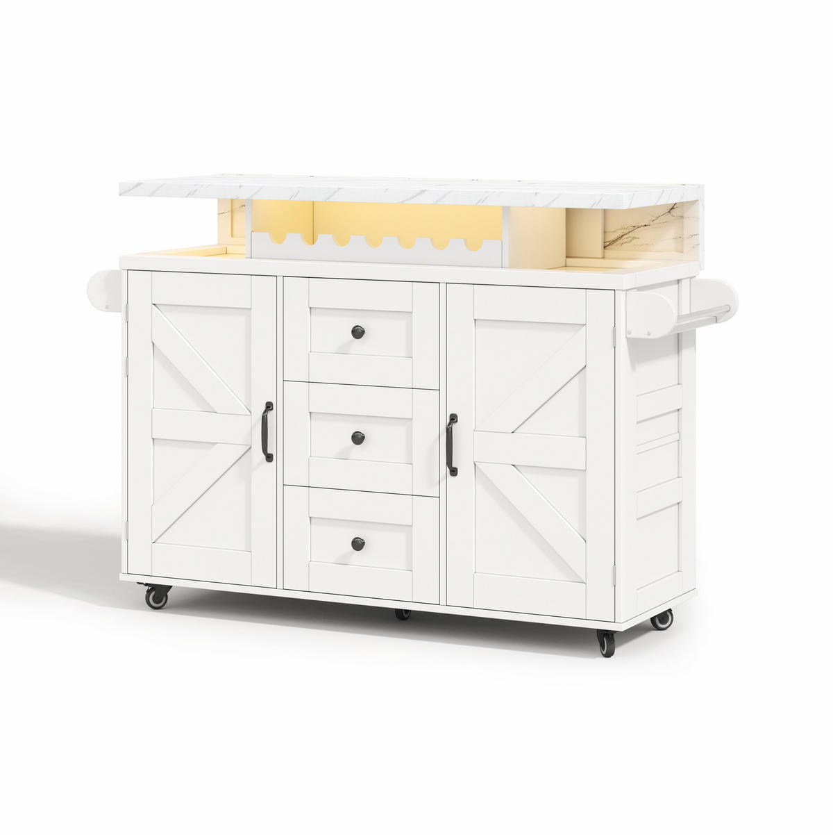 KÜCHENINSEL 138/60/93 cm aus MDF mit klappbarer Arbeitsplatte und LED-Beleuchtung Weiß - Weiß, Holzwerkstoff (138/93/60cm) - Modenvie