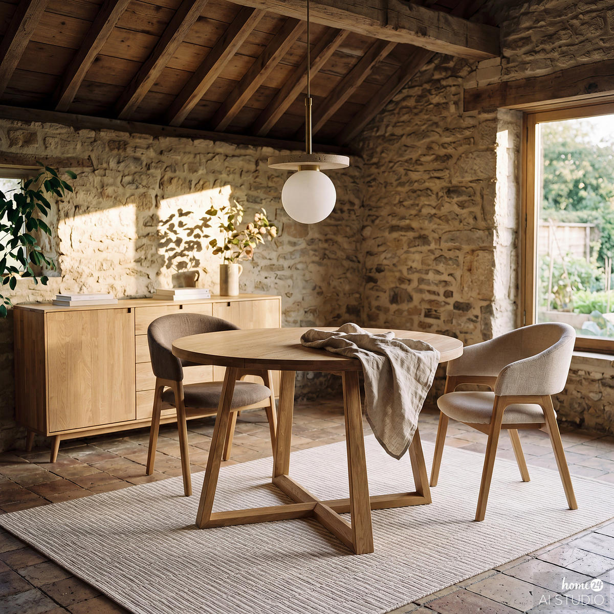 ARMLEHNENSTUHL - Taupe, Eichenholz/Holz (60/82/59cm) - home24