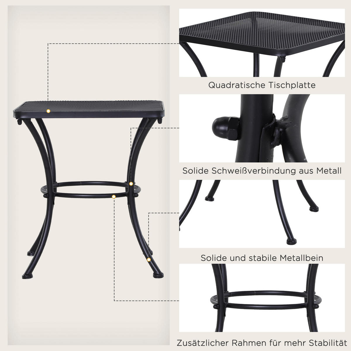 BEISTELLTISCH 45/50/45 cm Schwarz aus Metall mit Mesh-Tischplatte - Weiß, Metall (45/45/50cm) - OKMYHOME