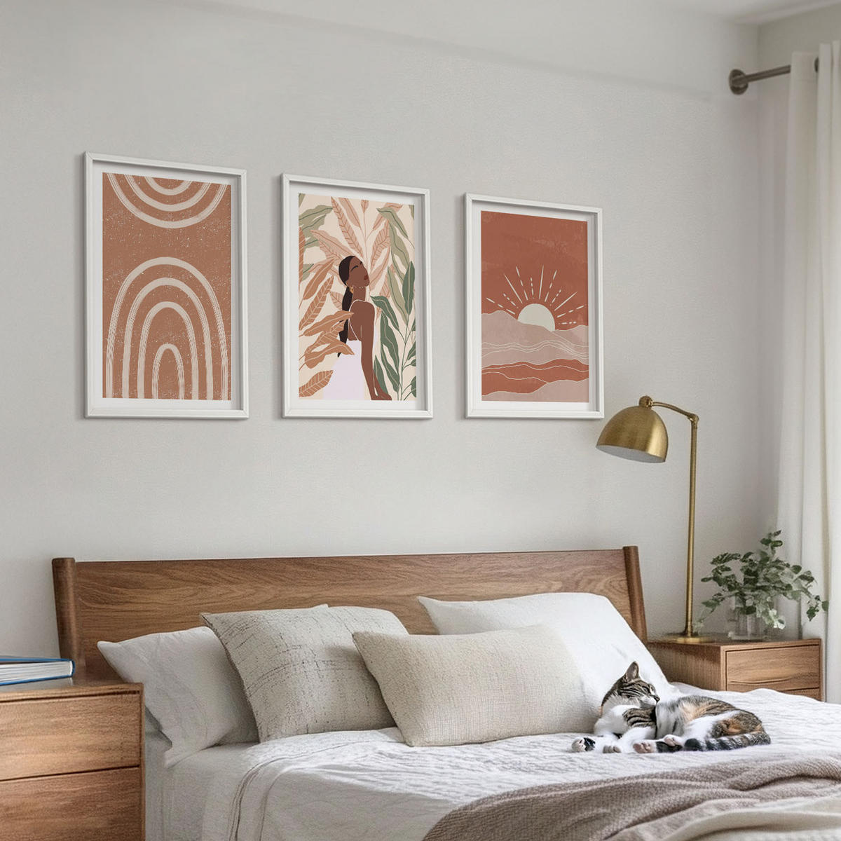 BILDER SET 3er Set - 40x60 cm Weißer Rahmen - abstrakte Formen im Boho-Stil - Weiß, Kunststoff (40/60cm) - TULUP