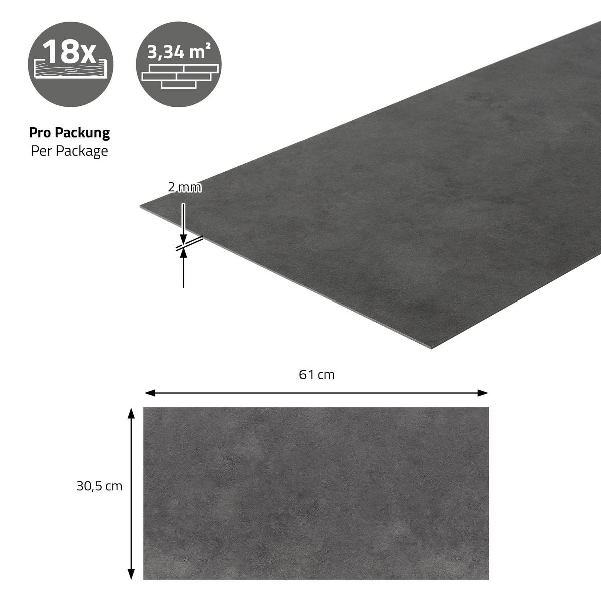 PVC BODENBELAG selbstklebend 6,68m²/36 Dielen Vinylboden Betonoptik Grau Zement Dunkel - Dunkelgrau, Kunststoff (61/30.5/0.2cm) - ML-DESIGN