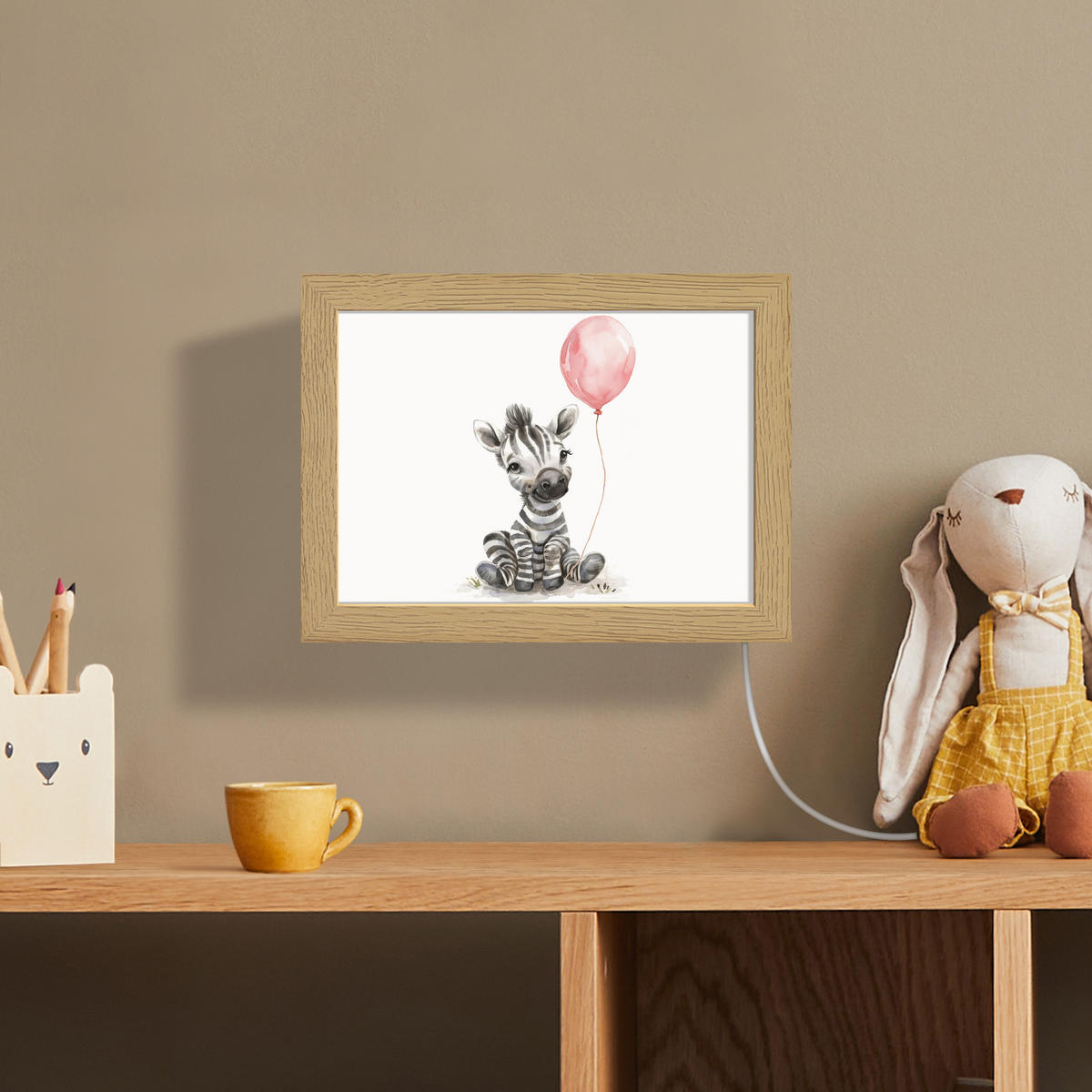 WANDLEUCHTE Zebra - Baby - Tiere - Rosa Luftballon 20x15 cm - Weiß, Holzwerkstoff (20/15/8cm) - OnlyWow