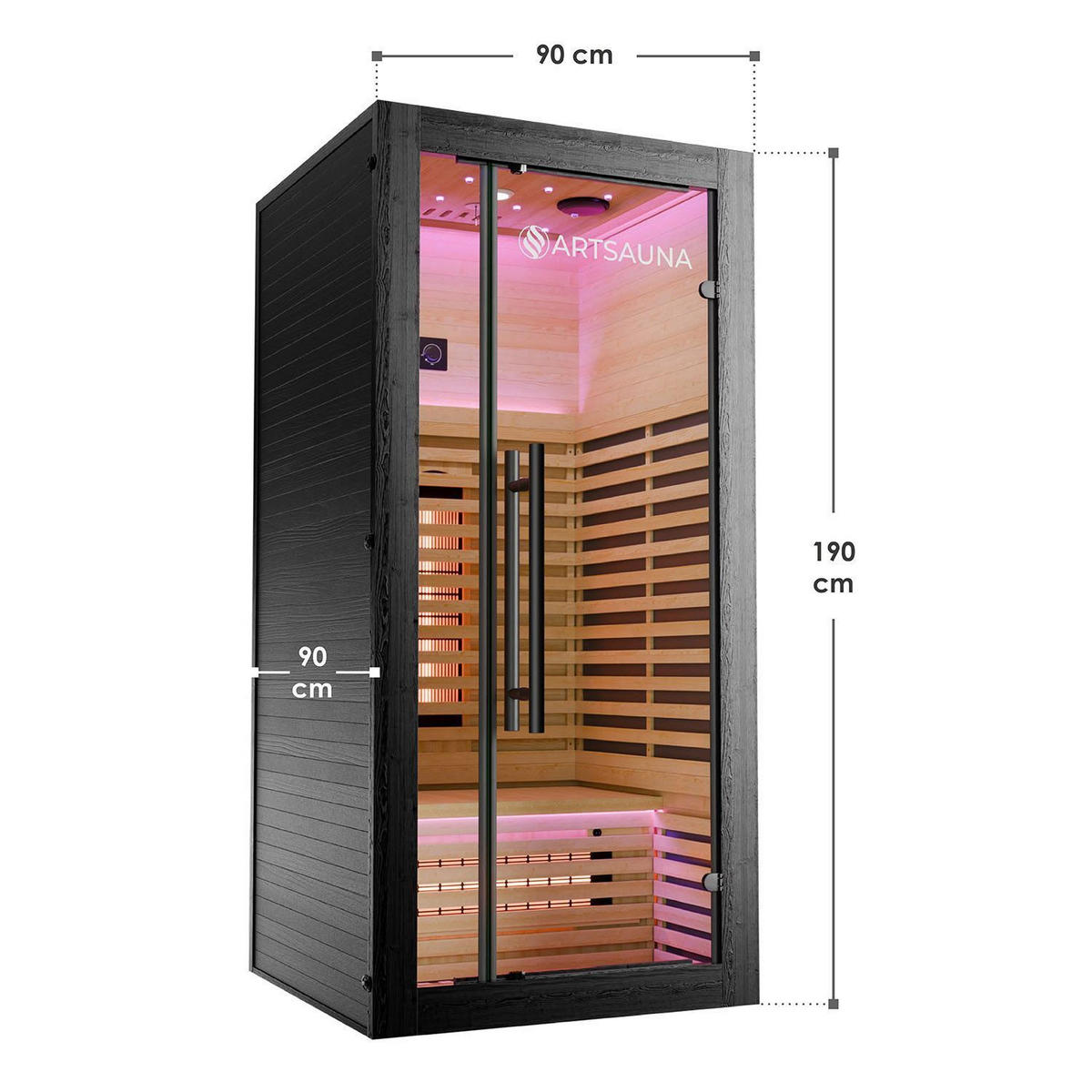 INFRAROTKABINE Trondheim90 natur mit Dual-Technologie & Hemlockholz - Schwarz, Holz (90/190/90cm) - Artsauna