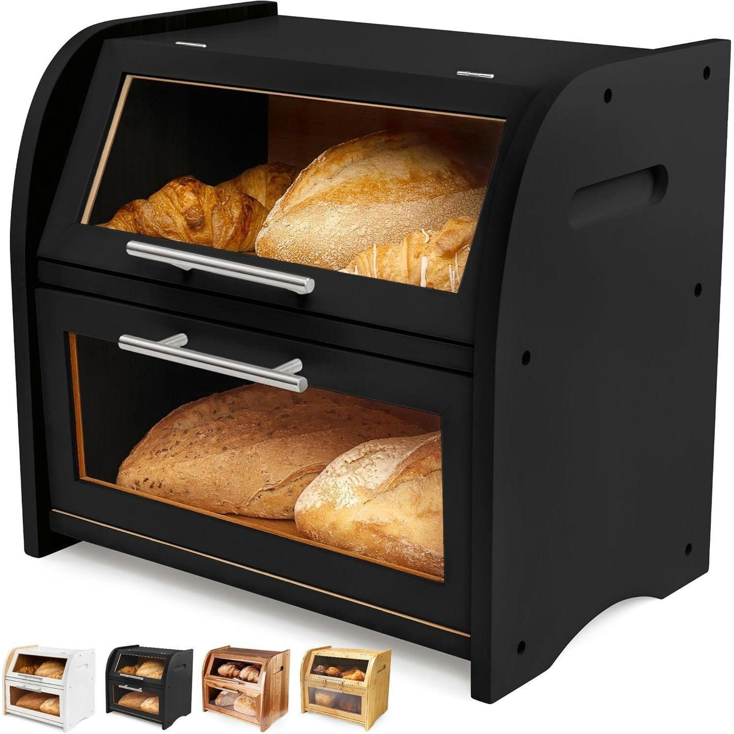 BROTKASTEN mit 2 Regalen Schwarz - Schwarz, Holz (12/7/16cm)