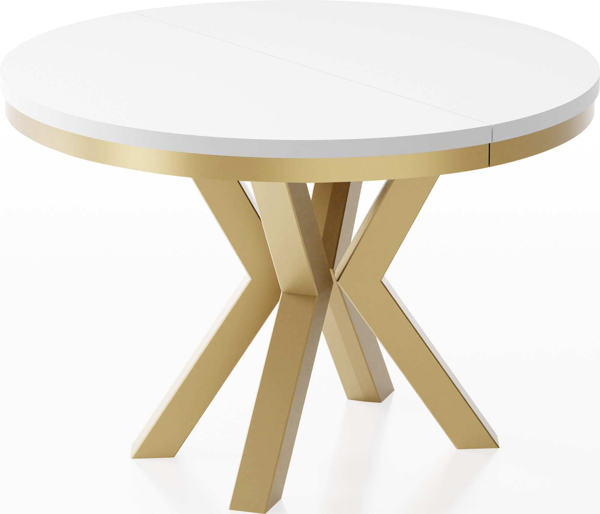 ESSTISCH Clara Gold runder ausziehbarer, Weiß 120-200/120/76 cm - Goldfarben/Weiß, Holzwerkstoff/Metall (120/120/76cm) - WFL GROUP