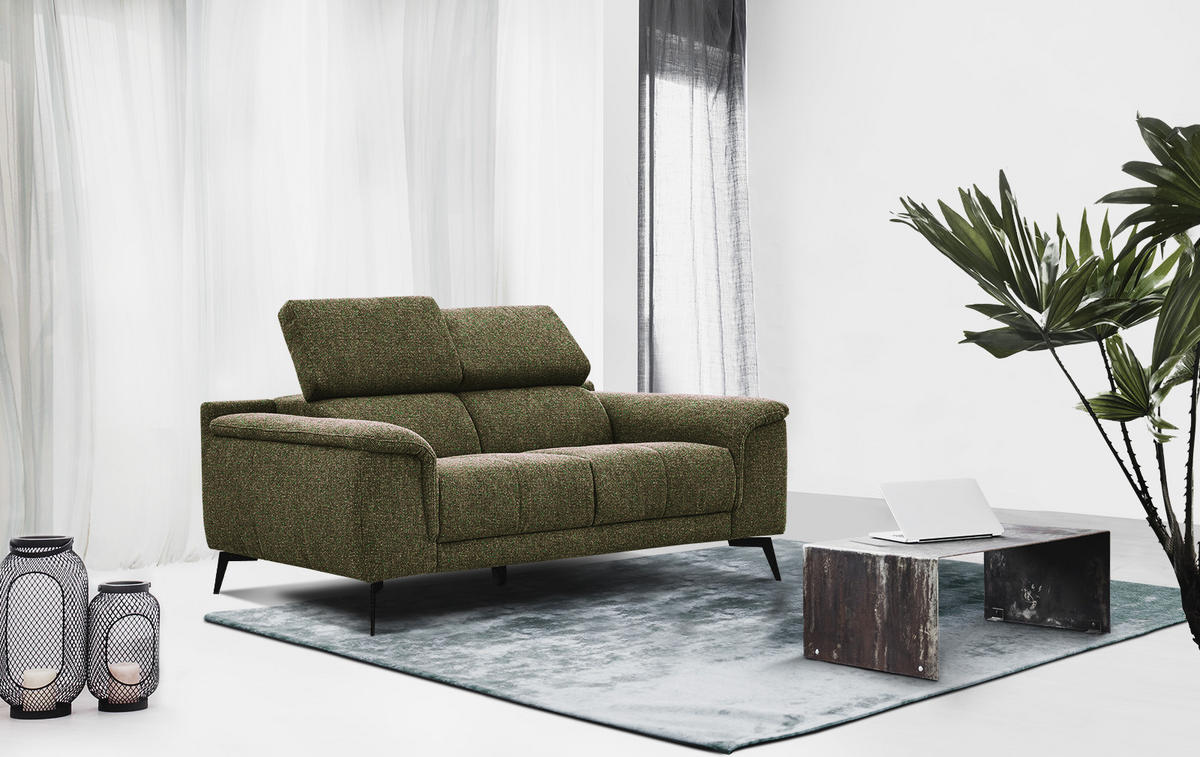 SOFA FIERO 2-Sitzer, olivgrün - Schwarz/Olivgrün, Holzwerkstoff/Textil (170/82/103cm) - Wozimo