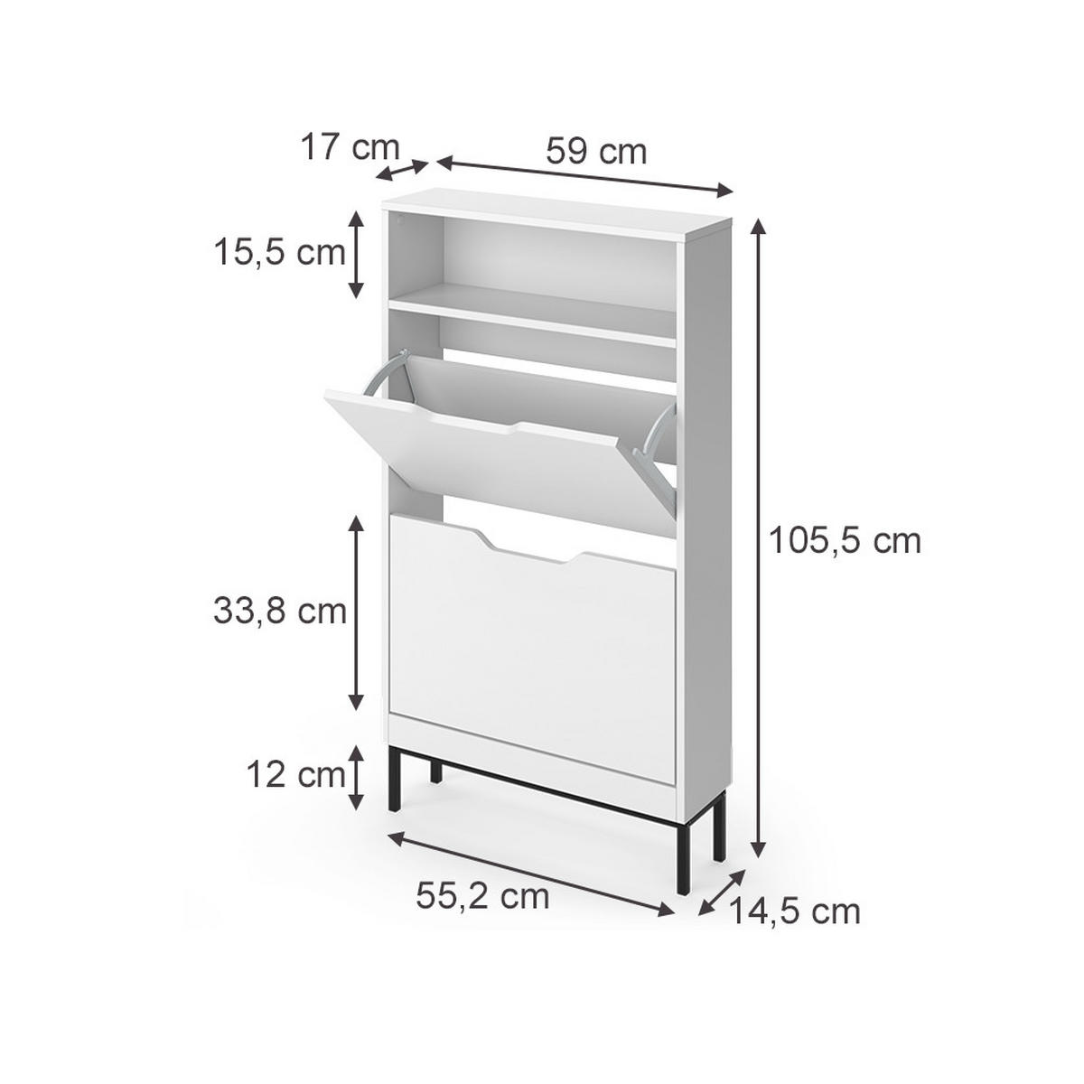 SCHUHKIPPER Luca, Weiß, 59 x 105.5 cm mit 2 Kippfächern - Weiß, Holzwerkstoff (59/105.5/17cm) - Vicco