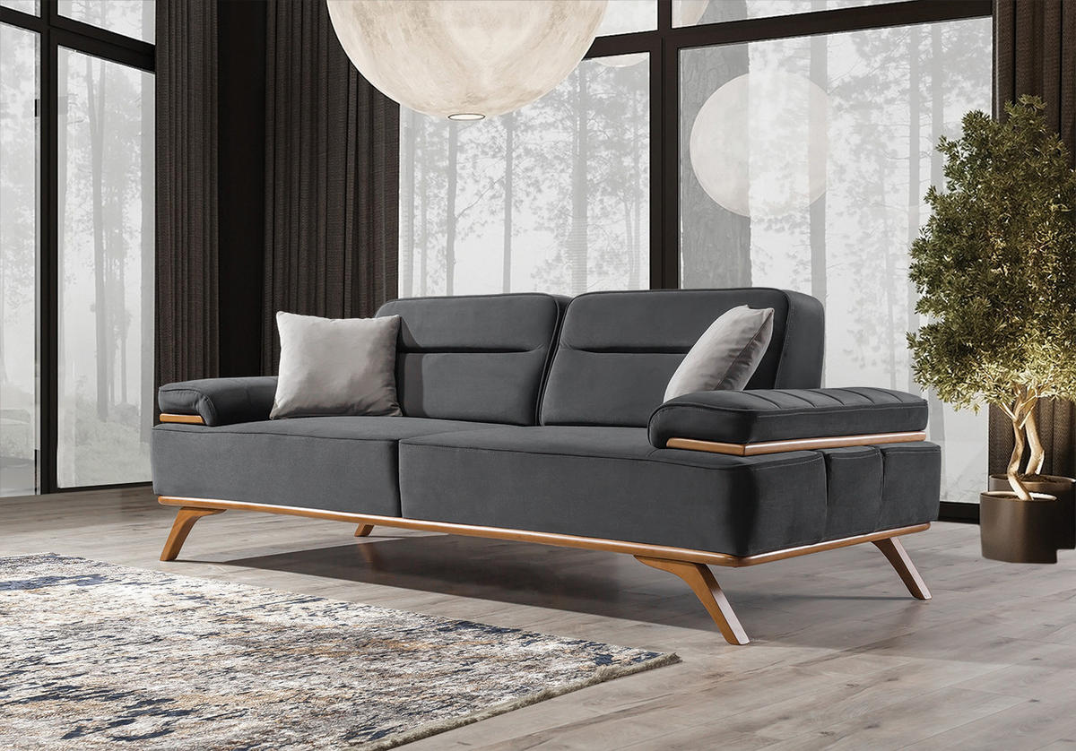 SOFA Andorra 2-Sitzer Samt Grau - Grau, Textil (200/85/95cm) - Villa Möbel
