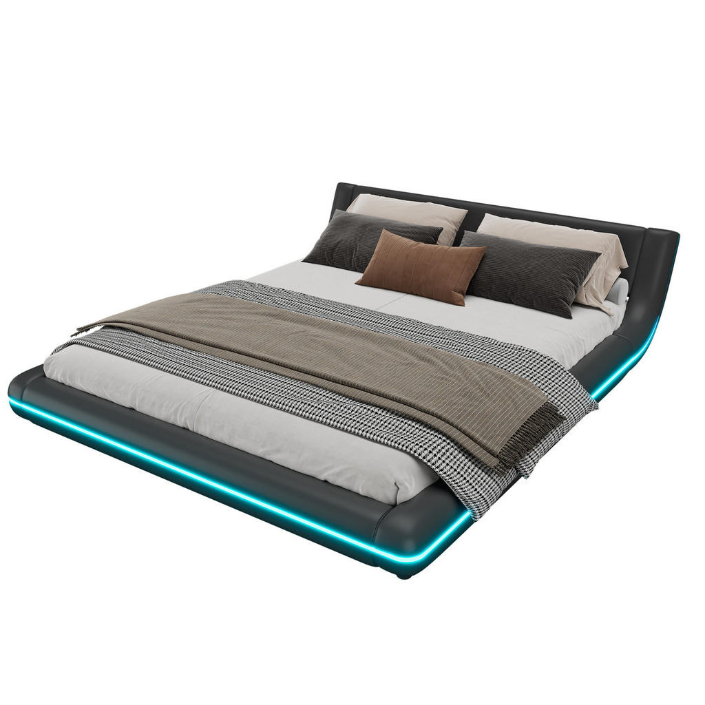OKWISH POSTEL 160/200 cm černá z PU s LED osvětlením a dálkovým ovládáním