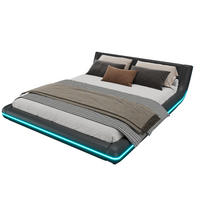 FLACHBETT 160/200 cm Schwarz mit LED-Umgebungslicht aus PU - Schwarz, Kunststoff (160/200cm) - OKWISH