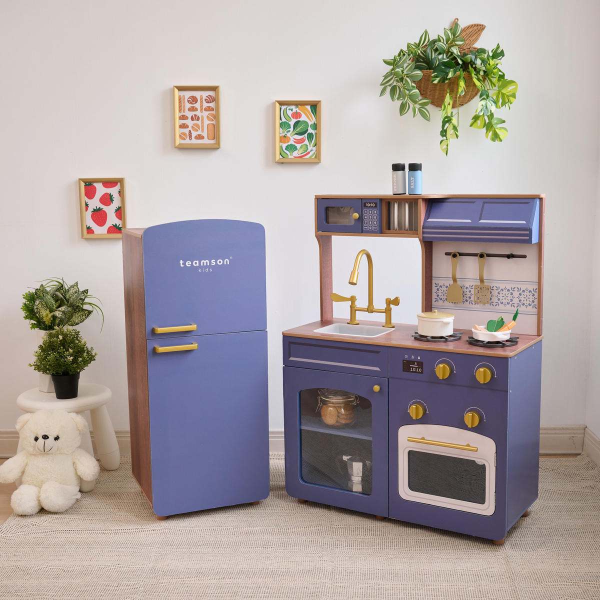 KINDERKUCHE Modulare Holz mit Kühlschrank, 92cm, Blau - Blau, Holzwerkstoff (104/30/92cm) - Teamson Kids
