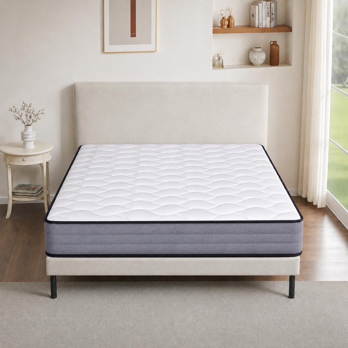 TASCHENFEDERKERNMATRATZE 120/200 cm Weiß + Grau 23 cm hoch, Härtegrad H3, 7 Zonen Matratze - Weiß, Textil (120/200cm) - Oxeza
