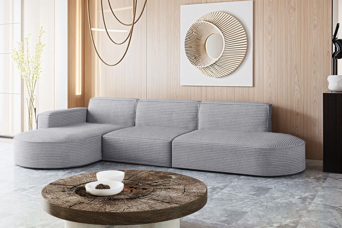 ECKSOFA Designer, Sofa L form MODENA 302 cm stoff Poso Hellgrau Links - Hellgrau, Holz (302/296cm) - Kaiser Möbel