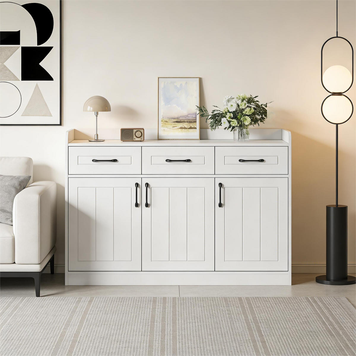 SIDEBOARD Weiß 3 Türen 3 Schubladen 120x35x80cm Stauraum - Weiß, Holzwerkstoff (35/80/120cm) - FLIEKS