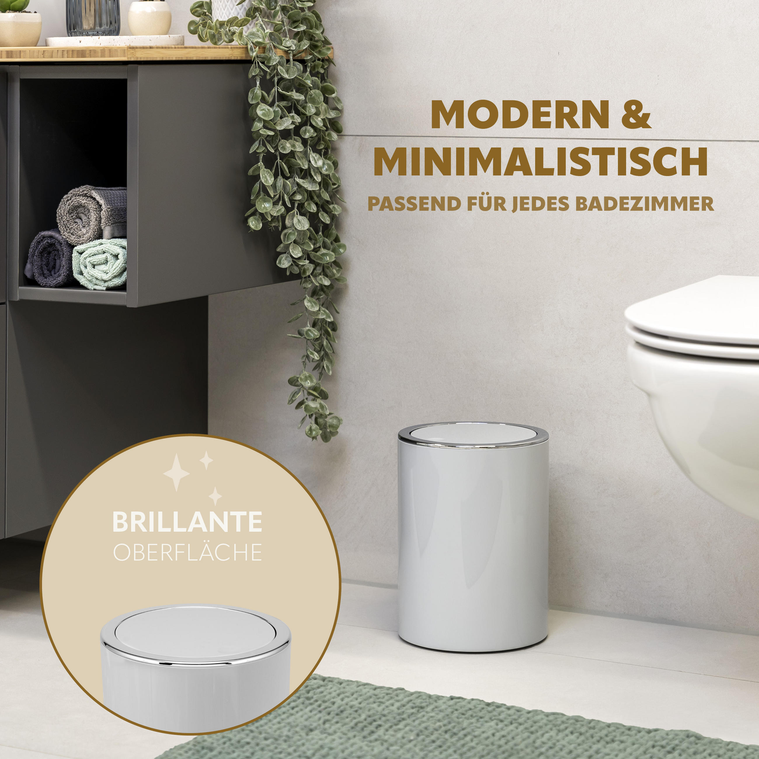 KOSMETIKEIMER SAVONA 5,5 Liter, grau - Hellgrau, Kunststoff (19/24.5/19cm) - bremermann