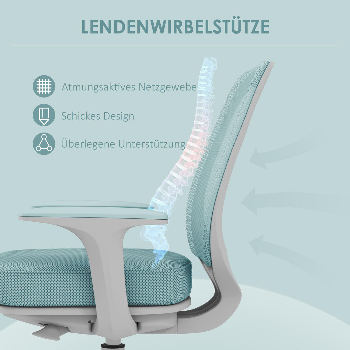 BÜROSTUHL Polyester Kunststoff Grün - Hellgrün/Grau, Kunststoff/Textil (48/94.5/55cm) - Vinsetto