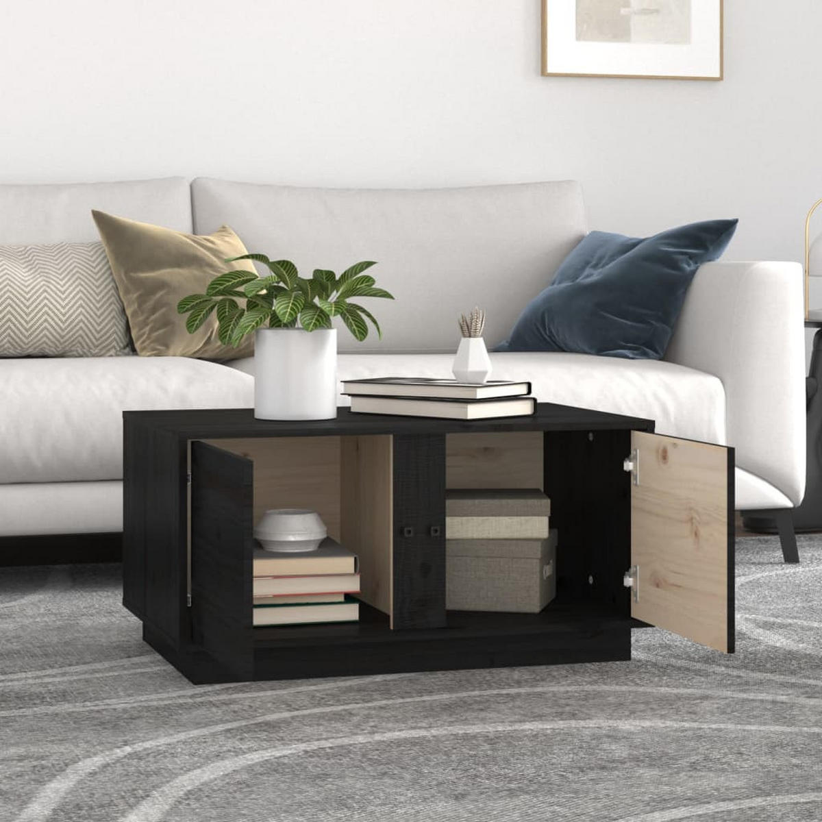 COUCHTISCH Schwarz 80x50x40 cm Massivholz Kiefer - Schwarz, Holz (80/50/40cm) - furnicato