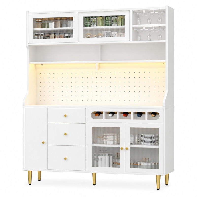 HOCHSCHRANK mit LED 145 x 39 x 171 cm MDF Glas Weiß - Weiß, Glas (39/171/145cm) - Meubliv