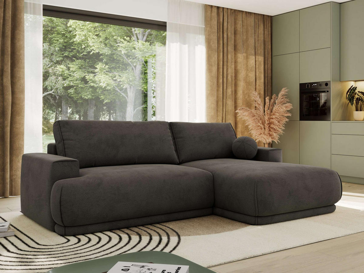 ECKSCHLAFSOFA RINA L Dunkelgrau Velvet - rechts - Dunkelgrau/Schwarz, Kunststoff/Textil (170/267cm) - MKS