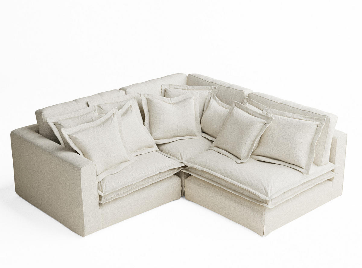 ECKSOFA Amalfi Creme Webstoff - Creme/Schwarz, Holz/Holzwerkstoff (238/222cm) - Maison de Reve