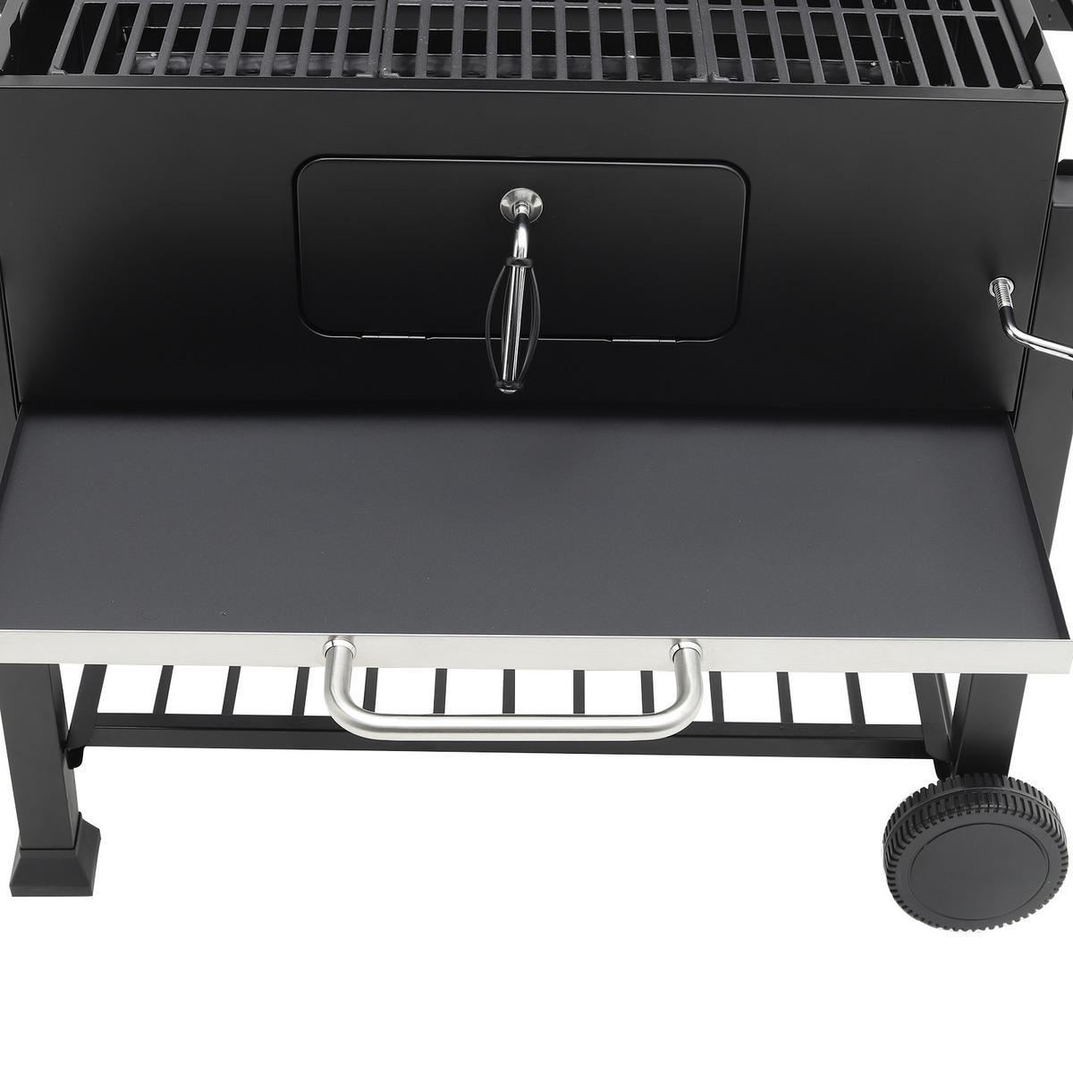 HOLZKOHLEGRILL aus Karbonstahl in Schwarz Tragbarer für den Außenbereich mit Seitenablagen 183 cm B x 40 cm T x 108 cm H - Schwarz, Metall (183/108/40cm) - Livingandhome