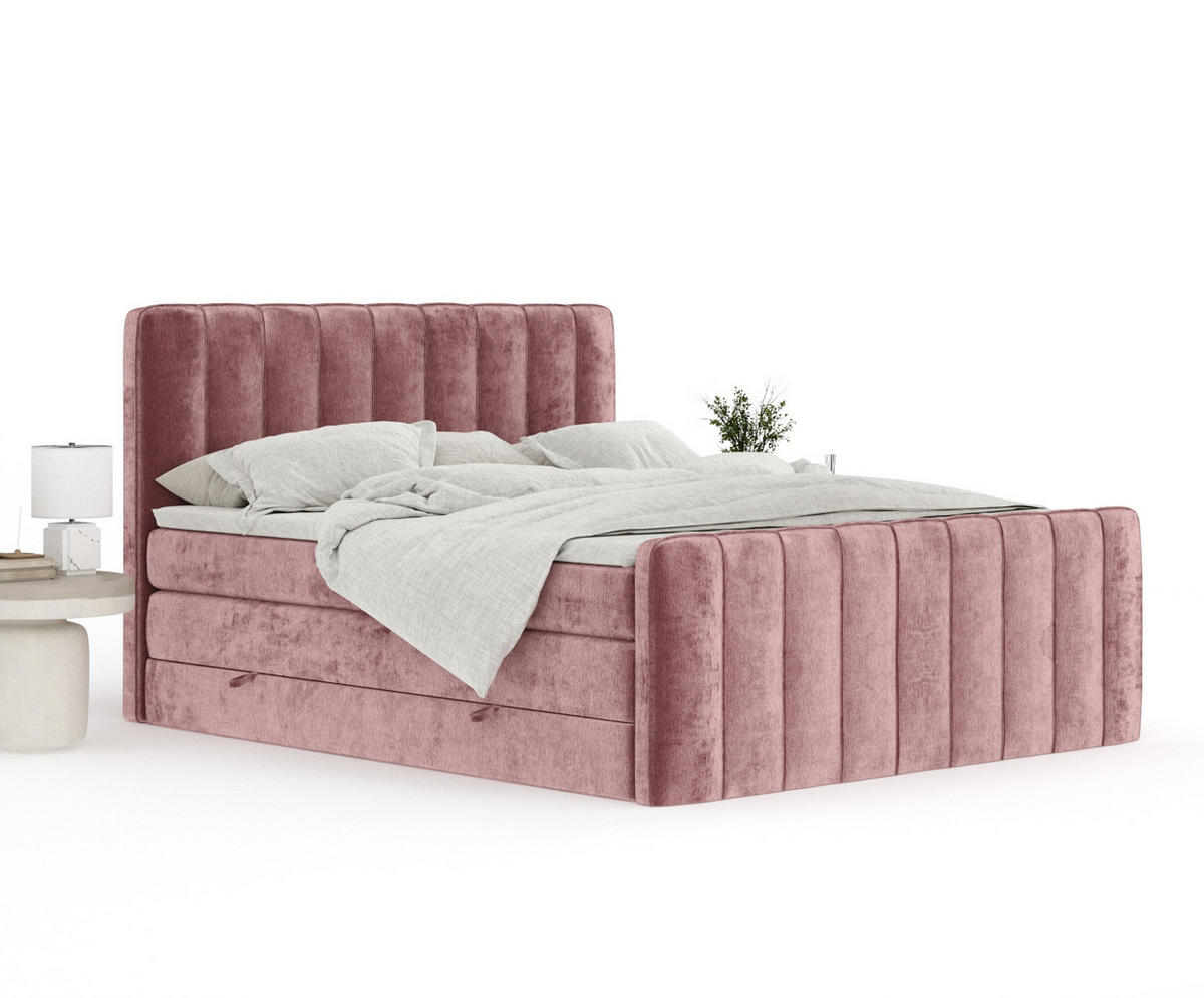 BOXSPRINGBETT Novara Rosa 140/200 cm - Schwarz/Rosa, Holz/Holzwerkstoff (140/200cm) - Maison de Reve