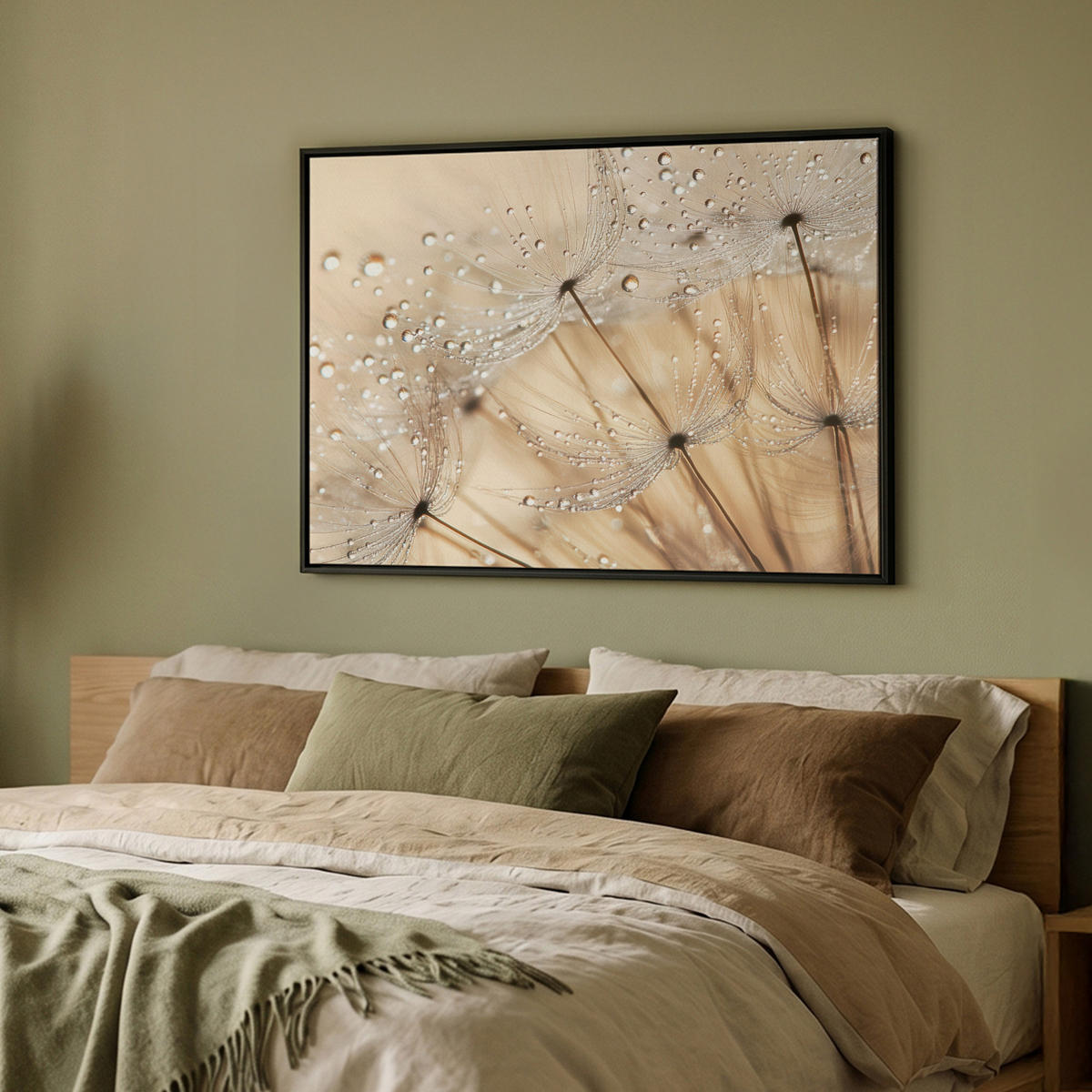 LEINWAND Bilder mit Rahmen - Löwenzahn - Abstrakt - Natur - Beige - 100x70 - Braun, Textil (100/70cm) - MuchoWow
