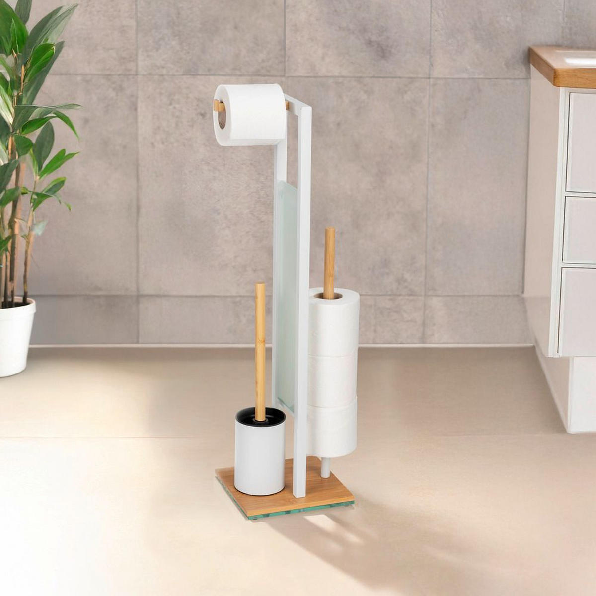 TOILETTENPAPIERHALTER 3in1 Rivalta 23/18/70 cm - Weiß, Naturmaterialen (18/70/23cm) - Wenko