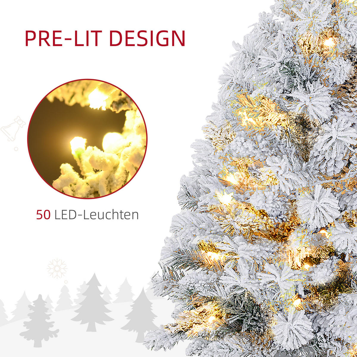 KÜNSTLICHER Weihnachtsbaum, 92 cm Christbaum mit 133 Spitzen LED-Lichterketten - Grün, Kunststoff/Metall (92cm) - HOMCOM