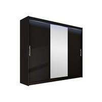 KLEIDERSCHRANK Aston I, mit RGB LED Beleuchtung - Silberfarben/Schwarz, Holzwerkstoff/Kunststoff (250/215/58cm) - MIRJAN24