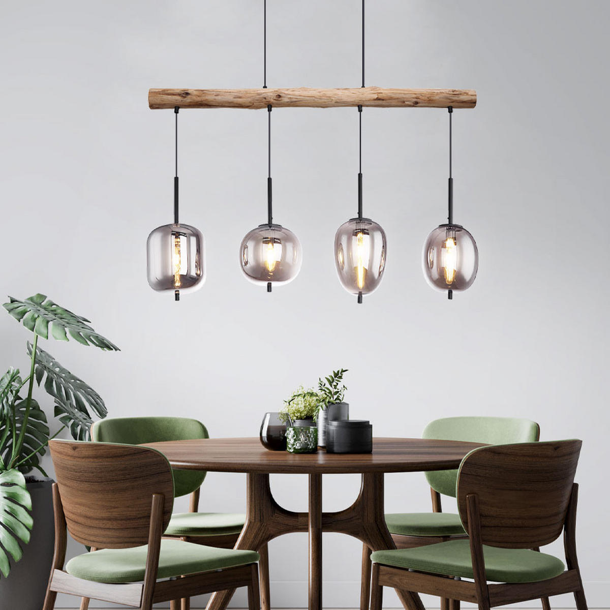 HÄNGELEUCHTE Metall Glas Braun Holzoptik - Braun, Holz (100/18.5/130cm)