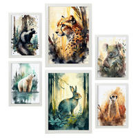 POSTER Set Mit 6 Tiefer Wald Illustrationen Von Tieren In Naturlandschaften, Realistischer Aquarellstil Innenarchitektur A3 & A4 Weißer Rahmen - Weiß, Papier (29/3cm) - Nacnic