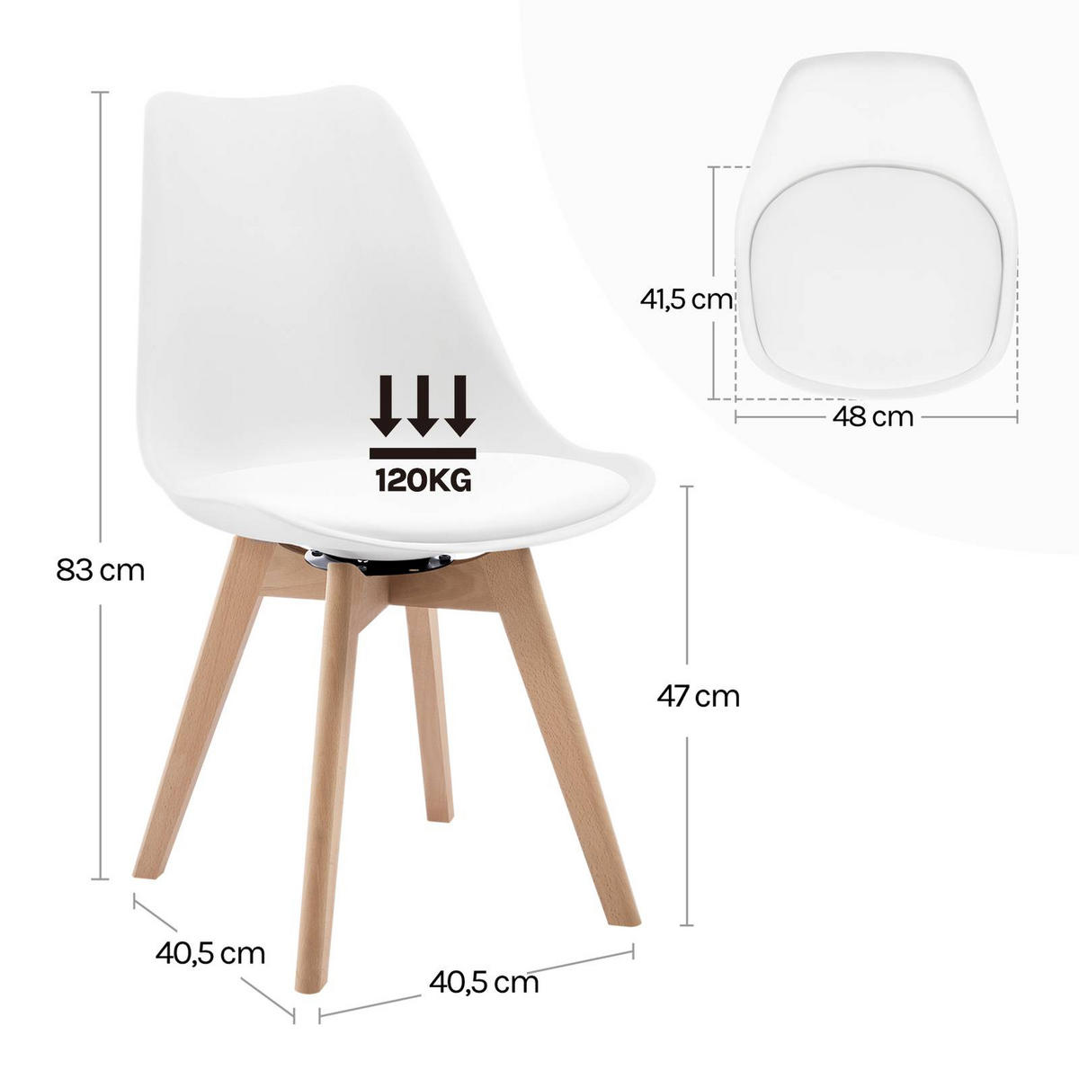 STUHL 2er Set, drehbar, Kunstleder, Massivholz, Weiß - Buchefarben/Weiß, Holz/Kunststoff (48/83/58.5cm) - Woltu