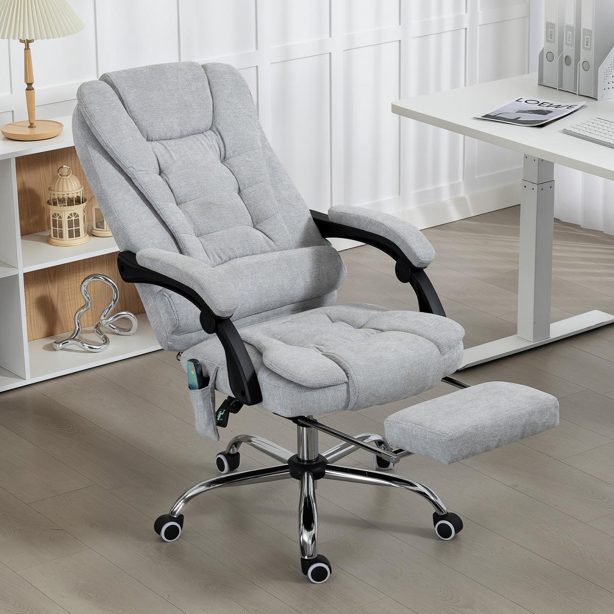 CHEFSESSEL DE-11829 Massage & Heizung Grau - Hellgrau, Textil (65/119/70cm) - ComfortXL