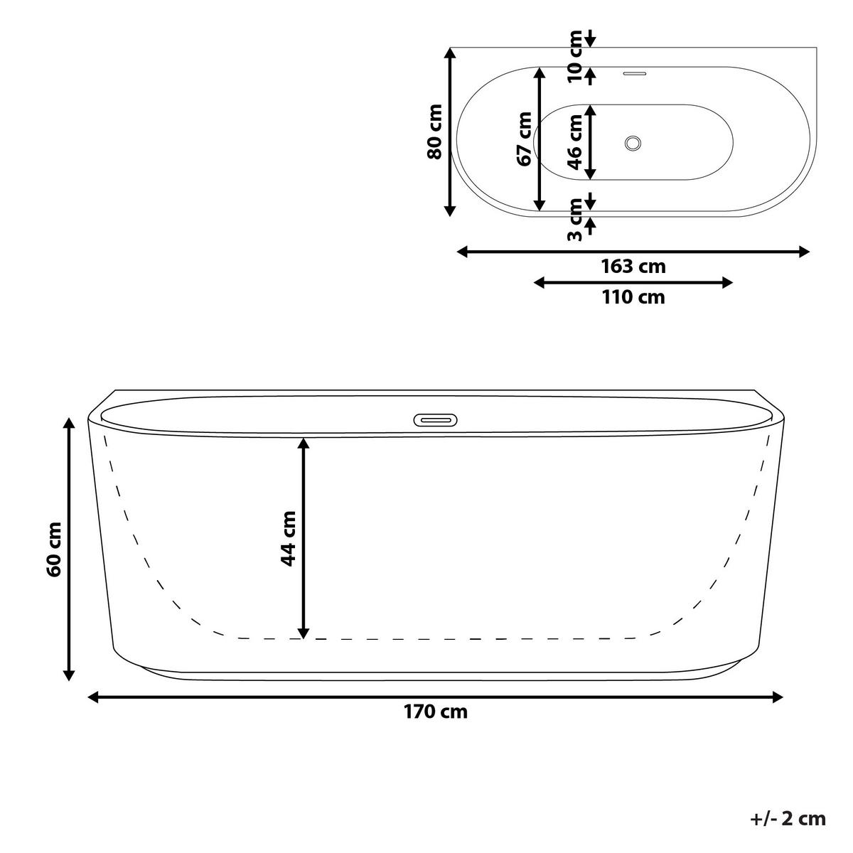 BADEWANNE 80x170x60 cm schwarz Gocta - Schwarz, Kunststoff (80/60/170cm) - Beliani