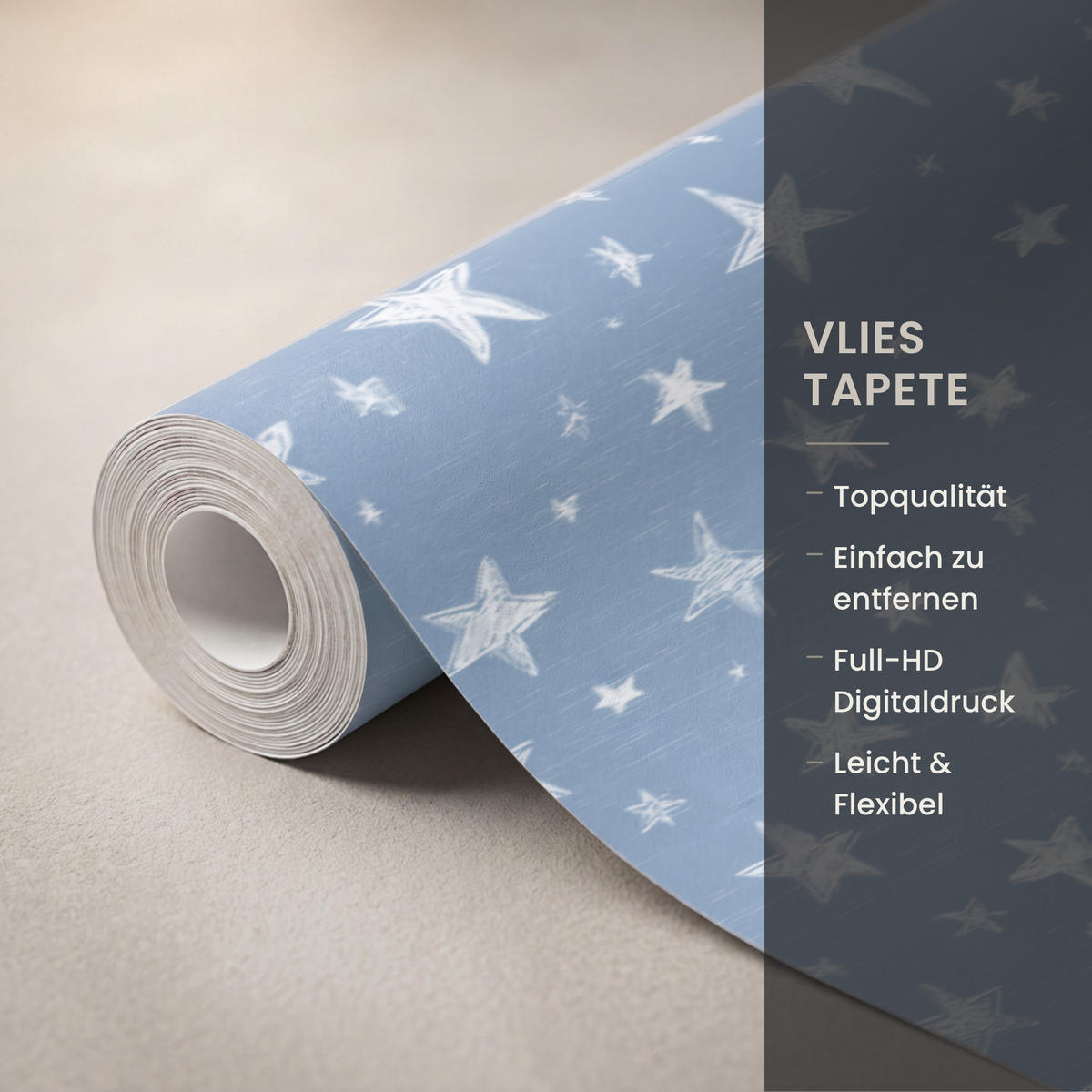 KINDERTAPETE - Sterne - Muster - Blau - 500x200 cm - Hellblau, Papier (500/200cm) - OnlyWow