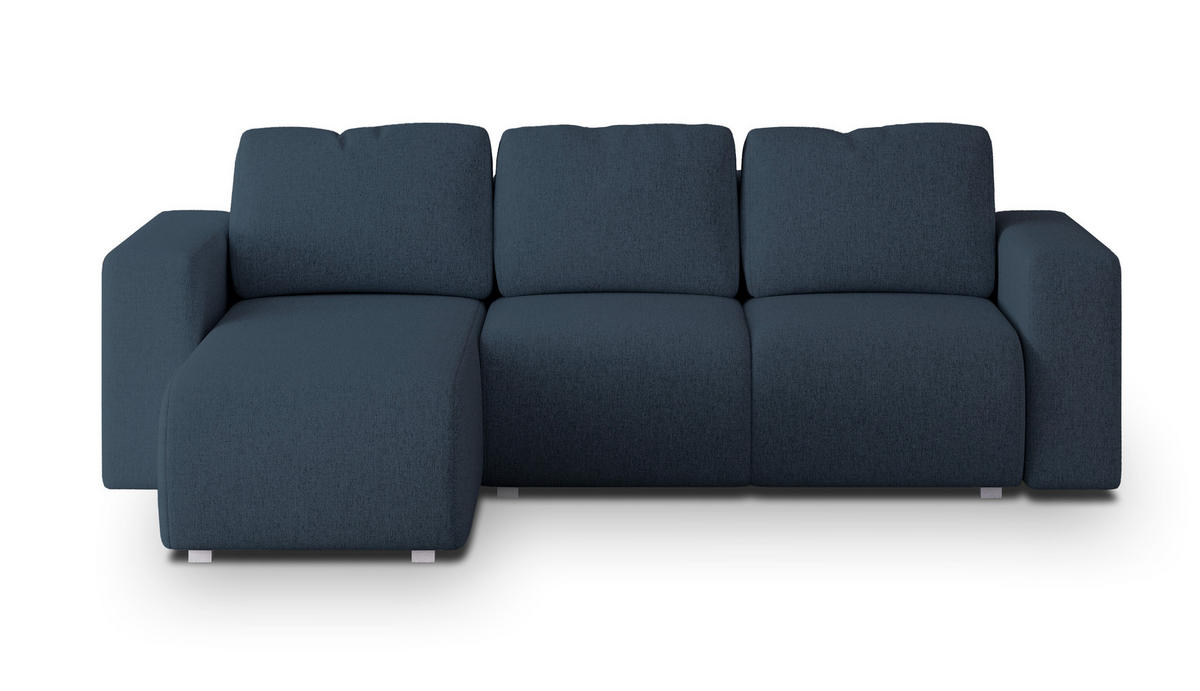 ECKSOFA RINOVA Blau Geflochtener Stoff mit Schlaffunktion - Blau, Holz (250/143cm) - MASSENO