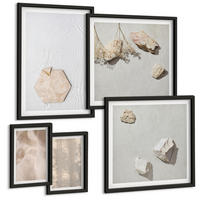 BILDER SET 5er Set - 50x50 cm & 20x30 cm & 40x60 cm Schwarzer Rahmen - Dezente Boho-Naturtexturen - Schwarz, Kunststoff (40/60cm) - TULUP