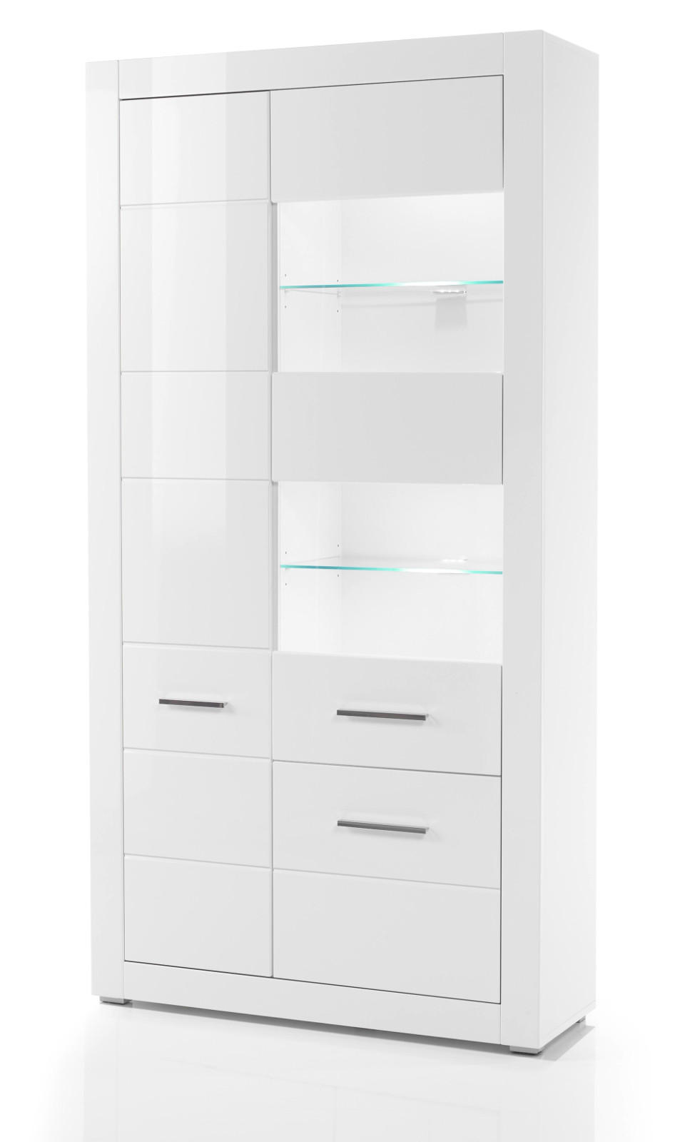 VITRINE weiß Hochglanz 100 cm, Glasvitrine mit 10 Fächern - Weiß Hochglanz/Silberfarben, Glas/Holzwerkstoff (100/198/35cm) - Furn.Design
