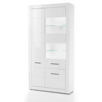 VITRINE weiß Hochglanz 100 cm, Glasvitrine mit 10 Fächern - Weiß Hochglanz/Silberfarben, Glas/Holzwerkstoff (100/198/35cm) - Furn.Design
