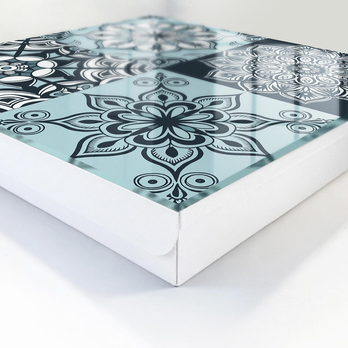 SCHLÜSSELBOX Weiß 30x30 cm – Türöffnung nach rechts - Geometrische Muster - Blau, Metall (30/30/5cm) - TULUP