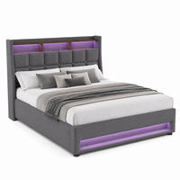 POLSTERBETT mit LED und USB 140x200 cm Grau inkl. Matratze - Grau, Metall (140/200cm) - Meubliv