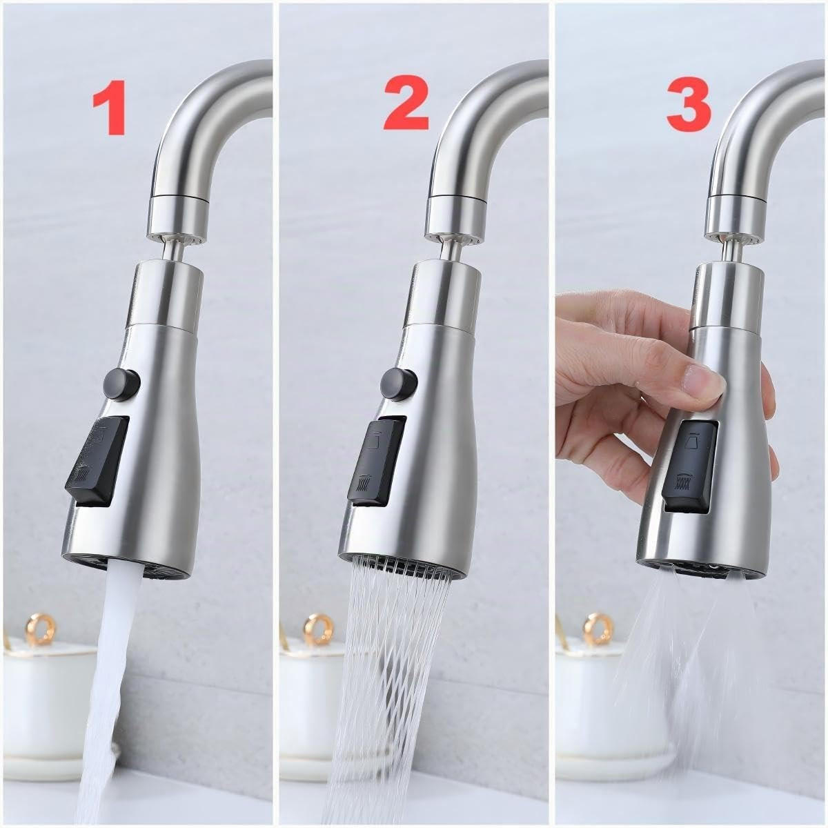 KÜCHENARMATUR klappbar für Vorfenstermontage, 4 Strahlarten, 304 Edelstahl gebürstet - Silberfarben, Metall (14.5/38/21cm) - TVTIUO