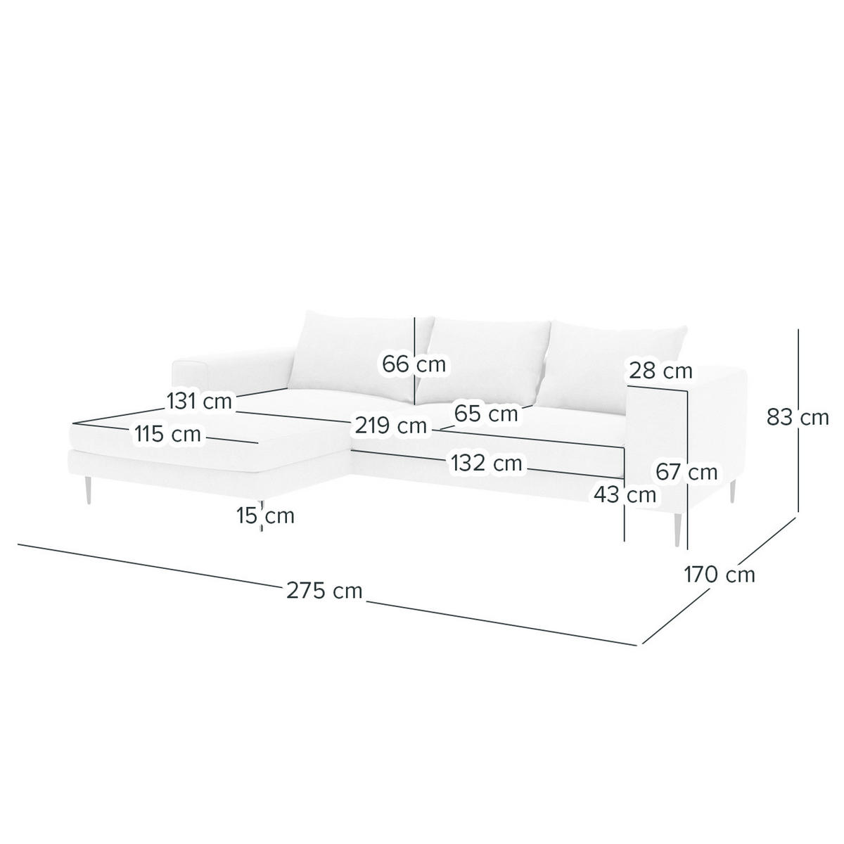 ECKSOFA mit Longchair Small - Schwarz Hochglanz/Beige, Textil/Metall (275/170cm) - home24