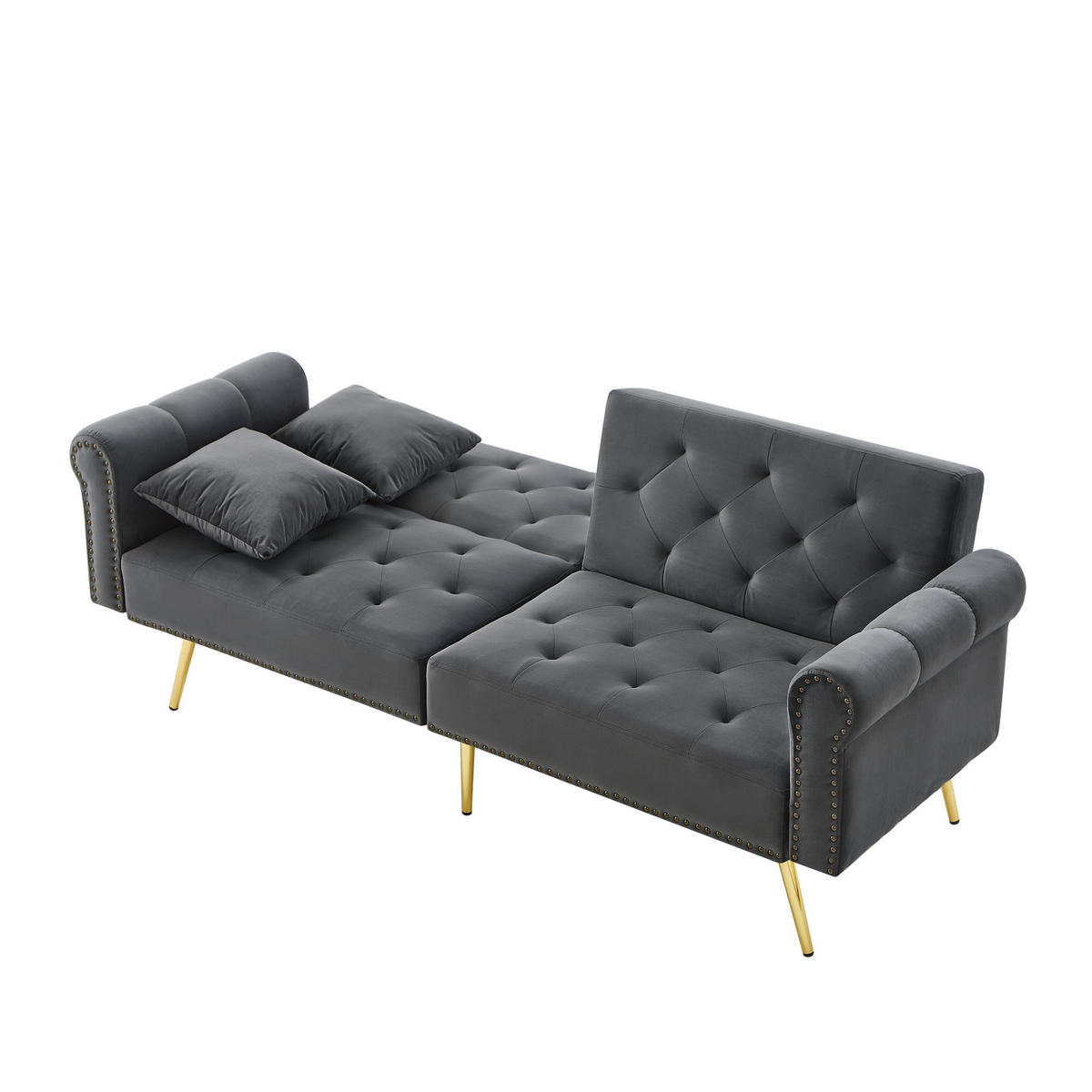 SCHLAFSOFA 173/75/70 cm Antikgrau Samt mit 3-stufiger Verstellung - Graphitfarben, Textil (173/70/75cm) - Oxeza