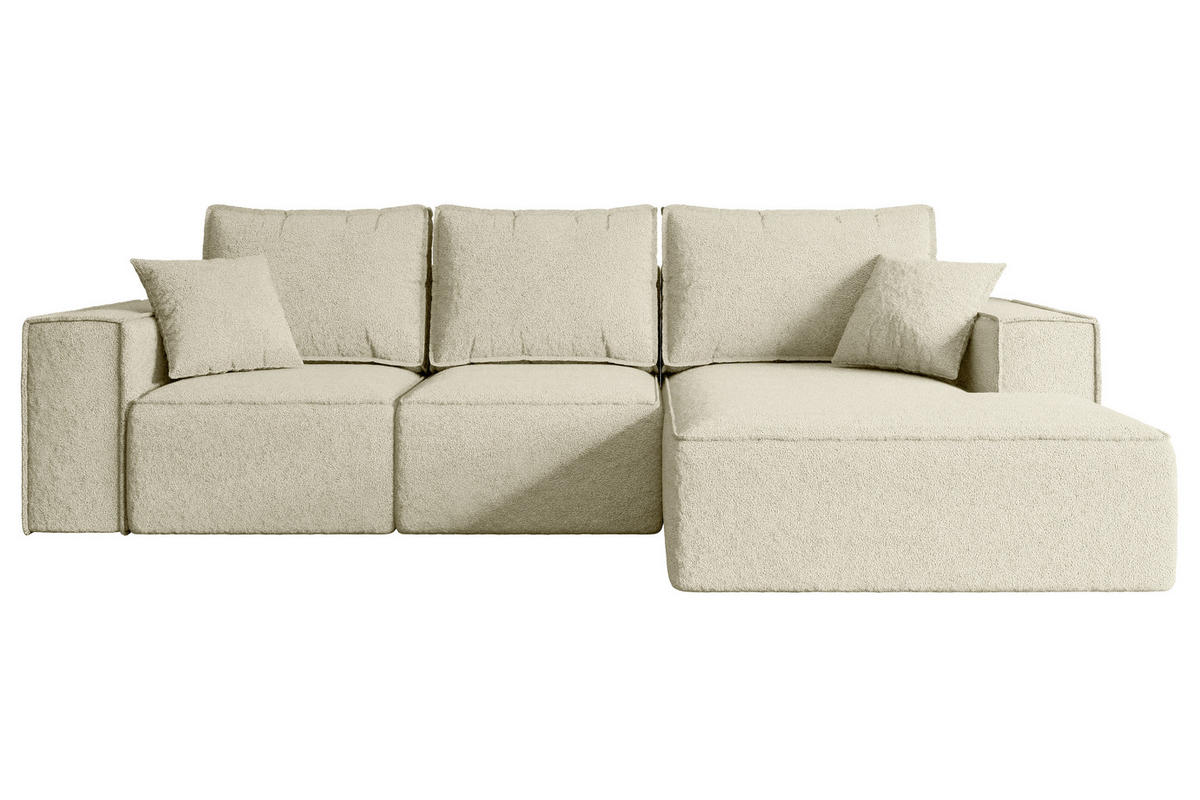 ECKSOFA mit Schlaffunktion und Bettkasten SERRA-L-S - 266x161x87 cm Beige Bouclé - Beige/Schwarz, Holzwerkstoff/Kunststoff (266/161cm) - ALTDECOR