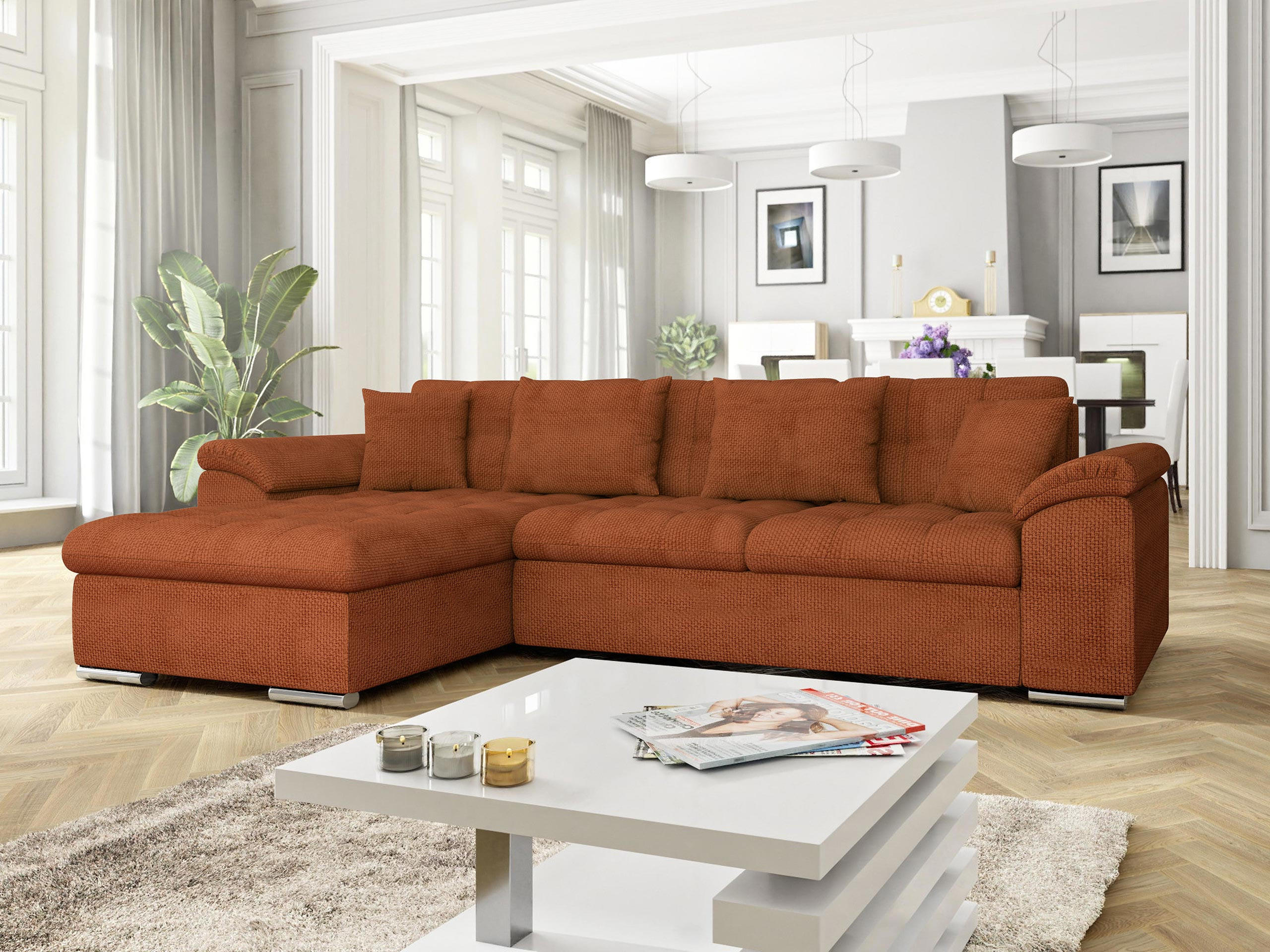 ECKSOFA Diana, Seite: Links - Dunkelorange, Holz/Textil (280/160cm) - MIRJAN24