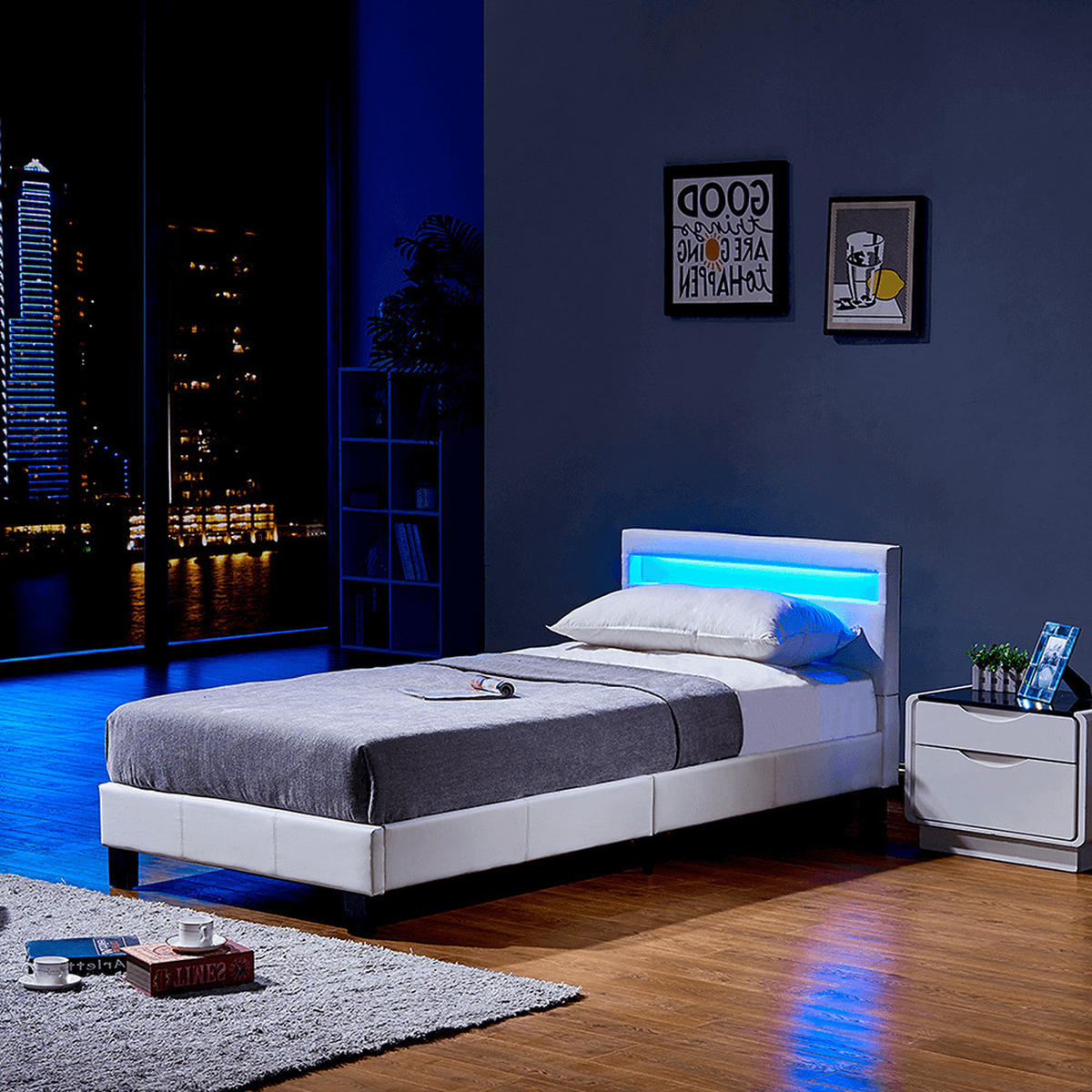 LED BETT ASTRO - Weiß, 90 x 200 cm - Weiß, Kunststoff - Home Deluxe