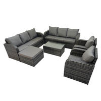GARTENMÖBEL-SET mit Kissen Polyrattan Dunkelgrau 9-Sitzer - Dunkelgrau/Grau, Glas/Kunststoff - Fimous