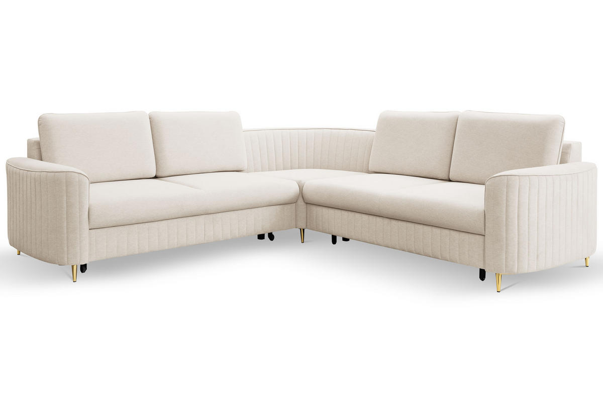 ECKSOFA LAREN, modernes Schlafsofa mit Stauraum, Plastikfüße, L-förmig, lose Rückenkissen freistehend, RECHTS 252x251x85 cm Cream - Creme, Holz/Textil (252/251cm) - DomoHome
